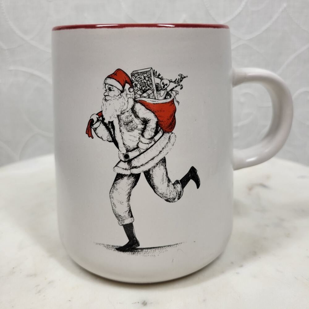 Bruntmor Running Santa Ceramic Coffee Mug 4.5" White Christmas Holiday Theme